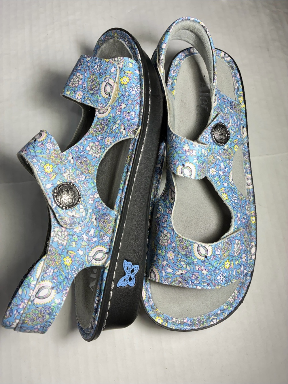 WOMENS LEATHER FLORAL PRINT VELCRO SANDAL